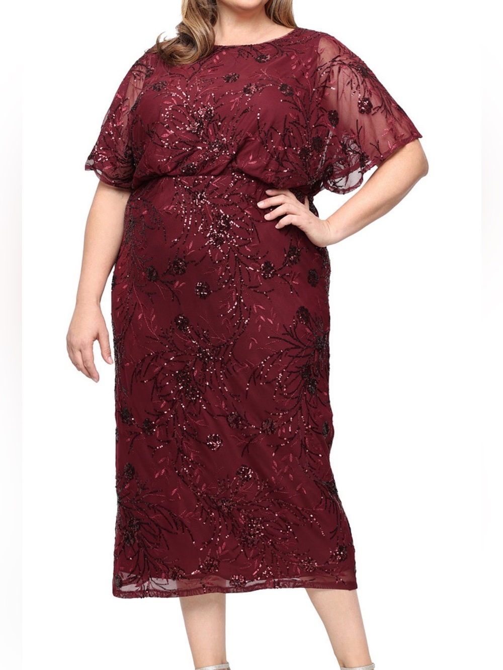 SL Fashions Plus Size Round-Neck Blouson Sequin Dress
